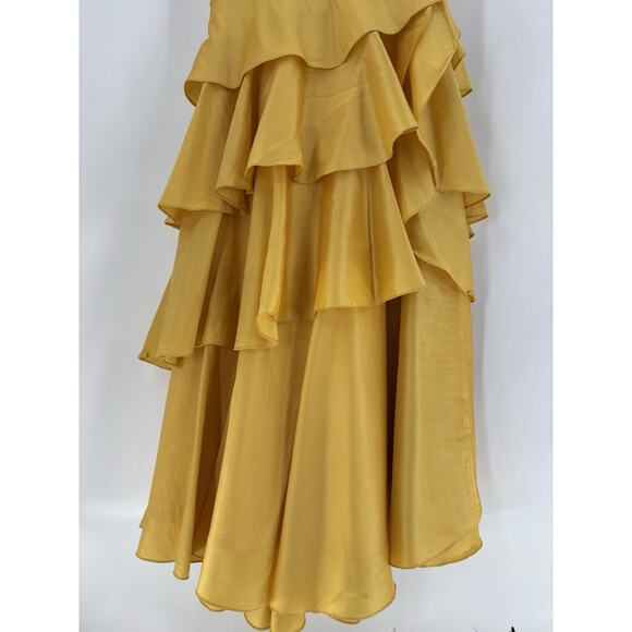 NWT Tony Bowls Le Gala Vintage Dress Womens 6 Gold Tiered Ruffles Sequin Gown - Picture 10 of 16
